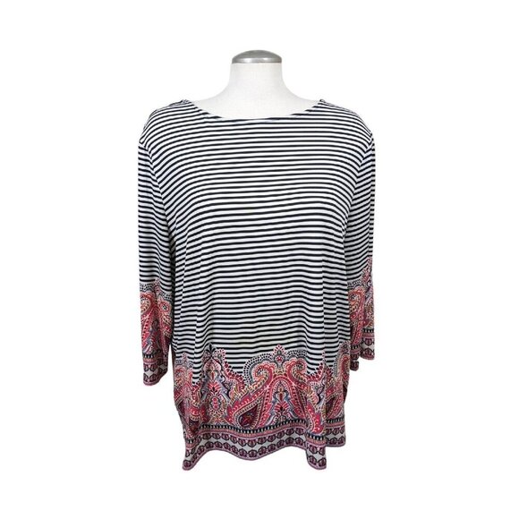 Chicos Womens Top Blouse Size 3 US 16 Hawaiian Paisley Striped Stretch - Picture 1 of 6